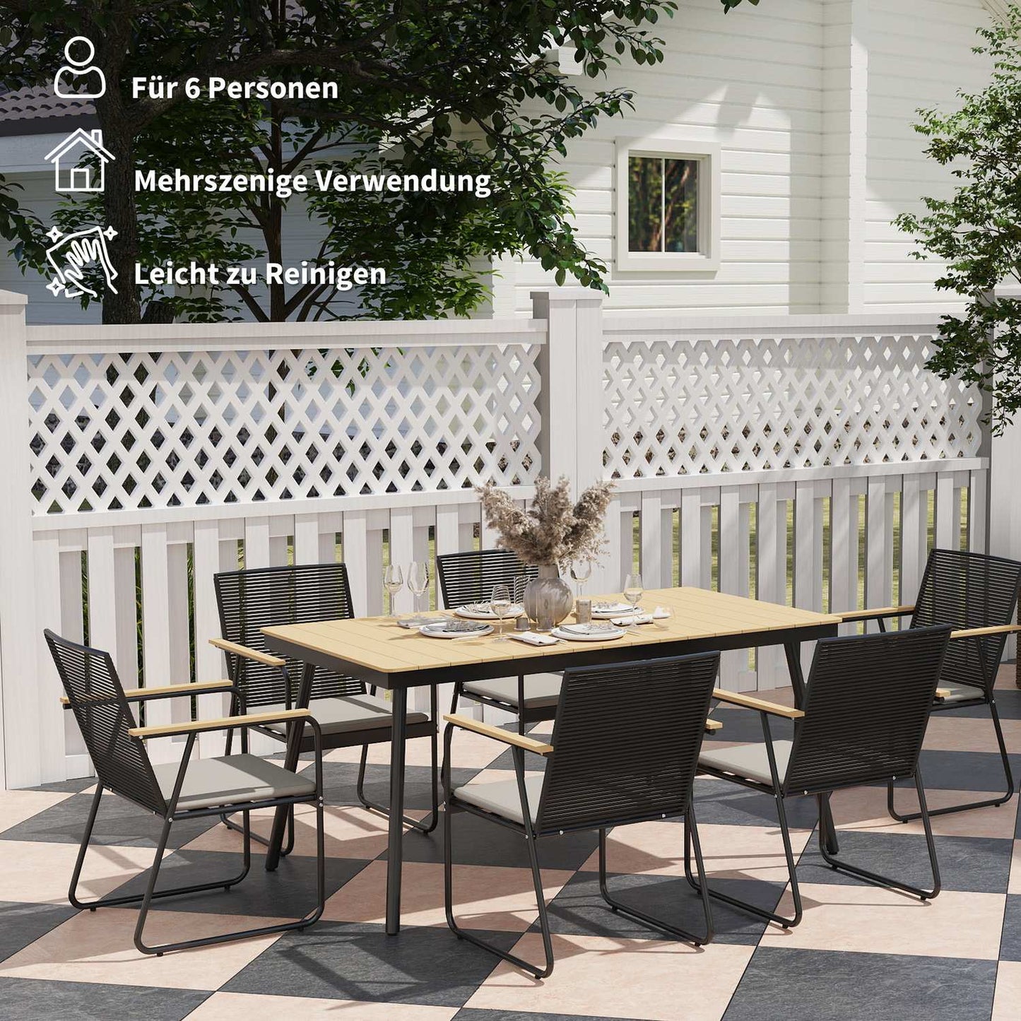 7-piece metal dining set for 6 - indoor/outdoor use