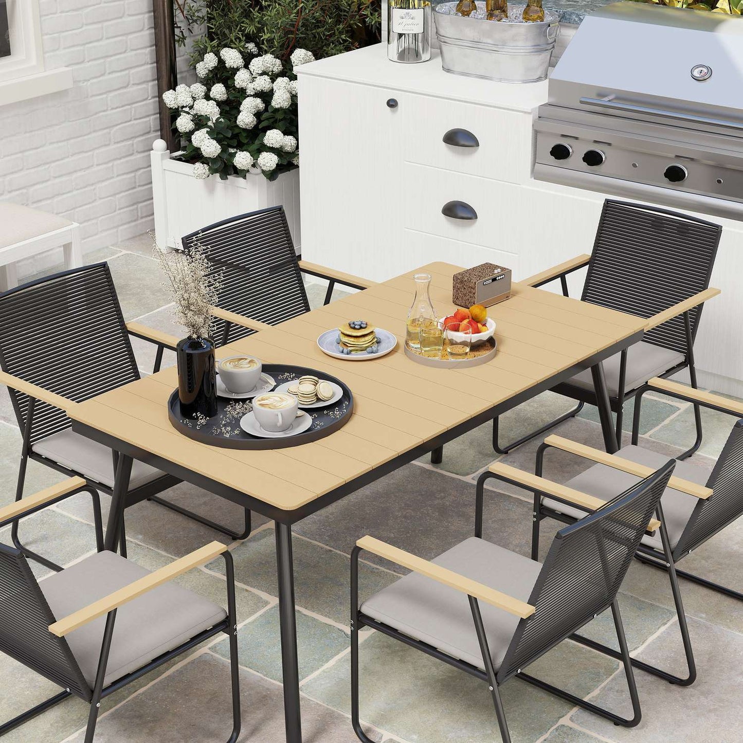 7-piece metal dining set for 6 - indoor/outdoor use