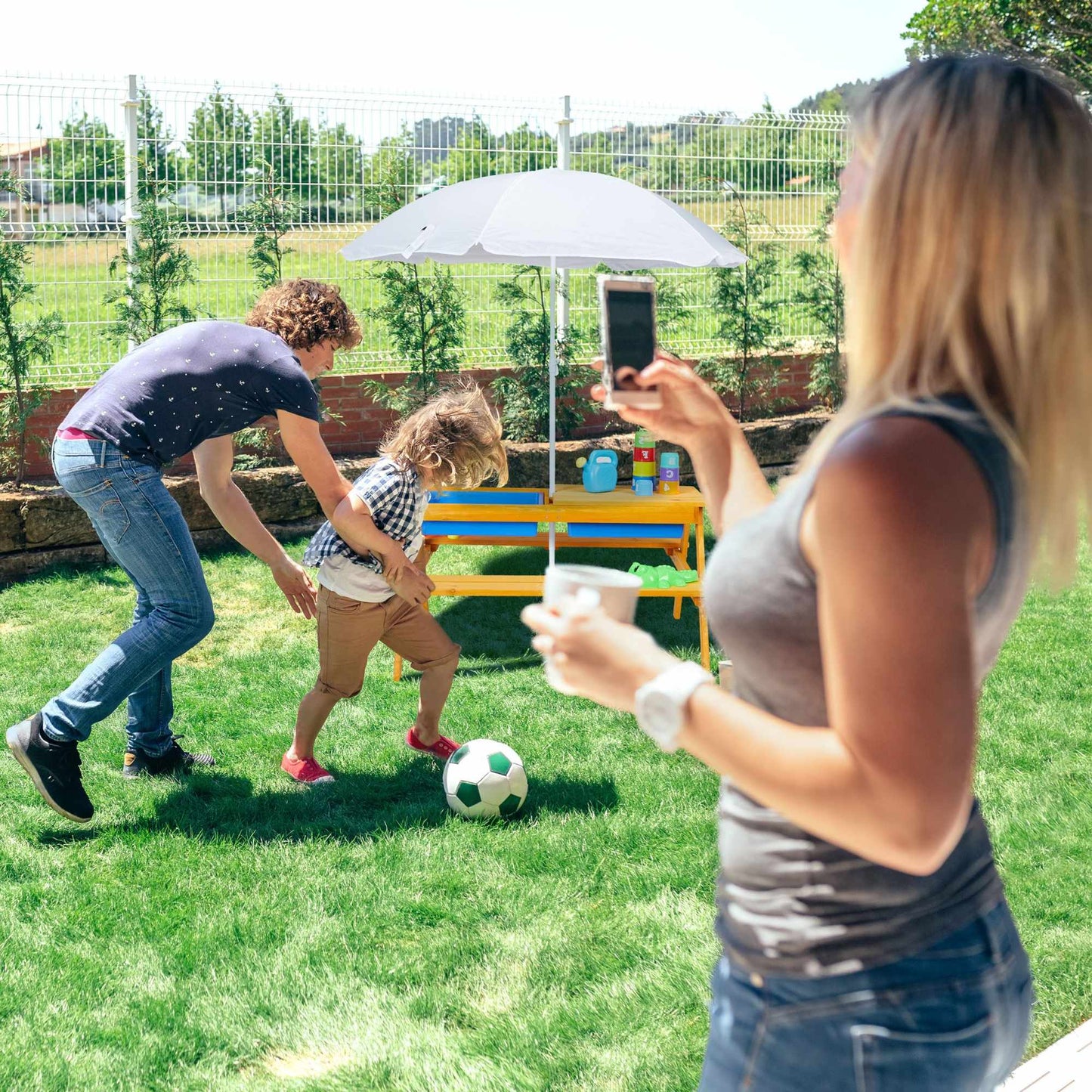 Seating group for children Wood with parasol