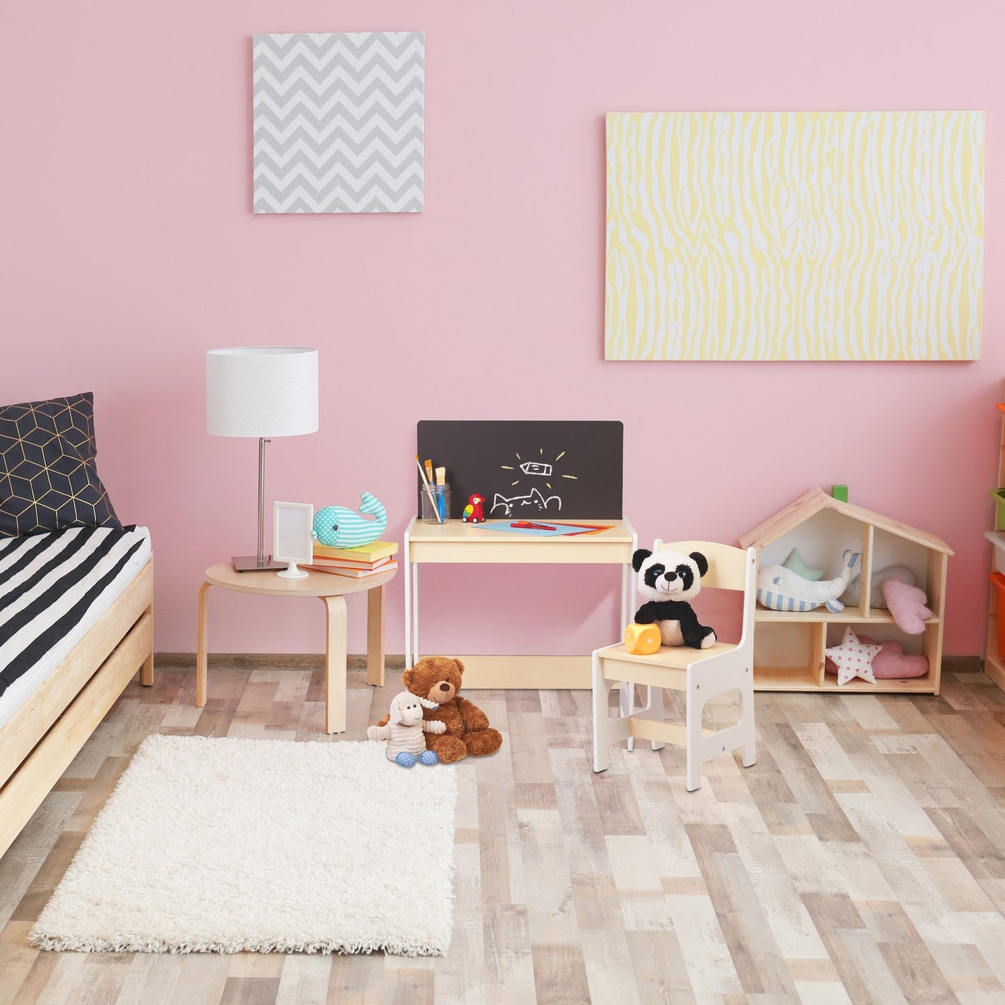 Seating group for children with blackboard