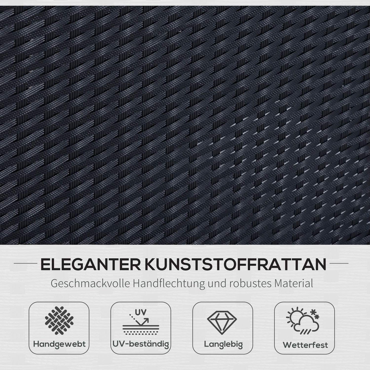 Outdoor sofa set, 7 seats, poly rattan, black/cream/white