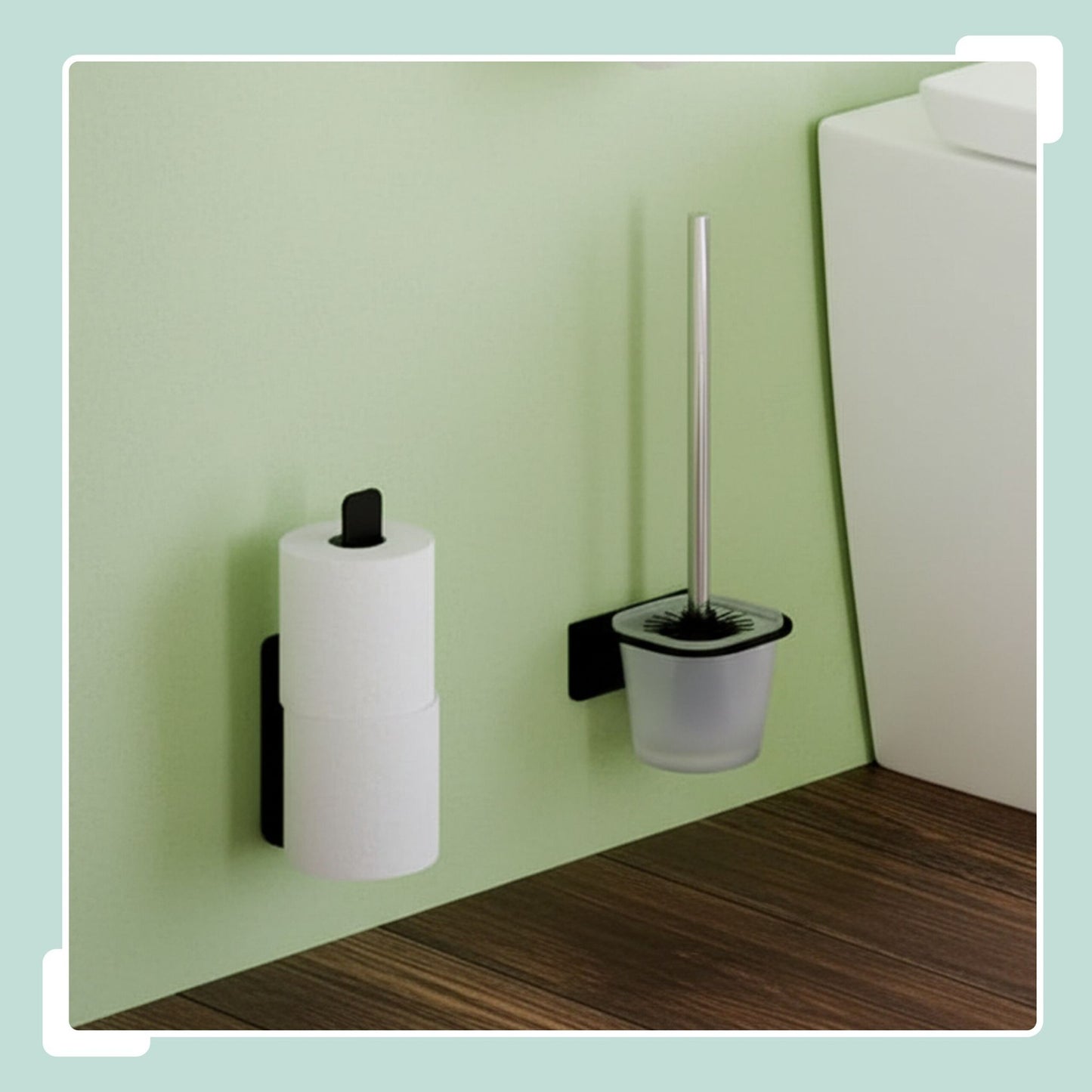 Self-Adhesive Toilet Roll Holder, Matte Black, Holds 2 Rolls