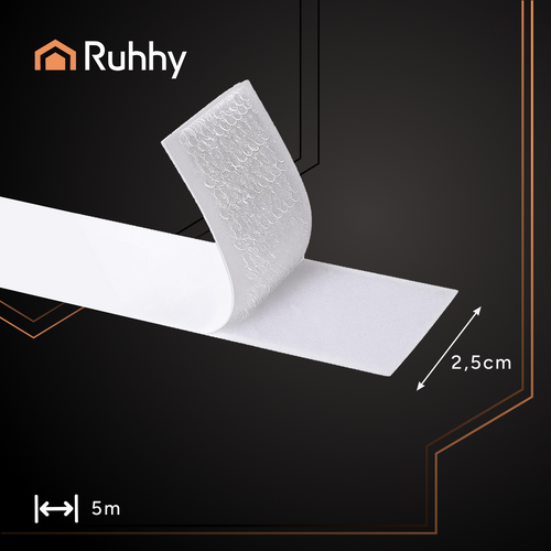 Self-Adhesive Velcro Strip, White, 5m x 2.5cm