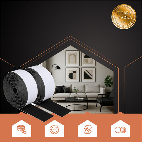 Self-Adhesive Velcro Tape, Black, 5m x 2.5cm