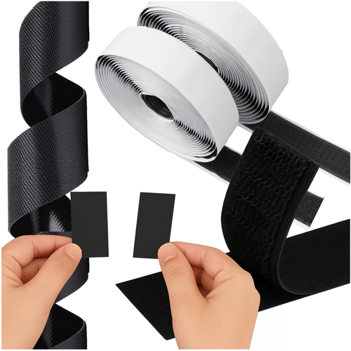 Self-Adhesive Velcro Tape, Black, 5m x 2.5cm