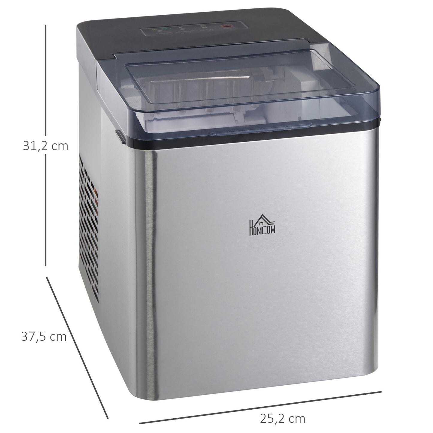 Self-cleaning ice machine, 15 kg/24h, 2 ice sizes, scoop included