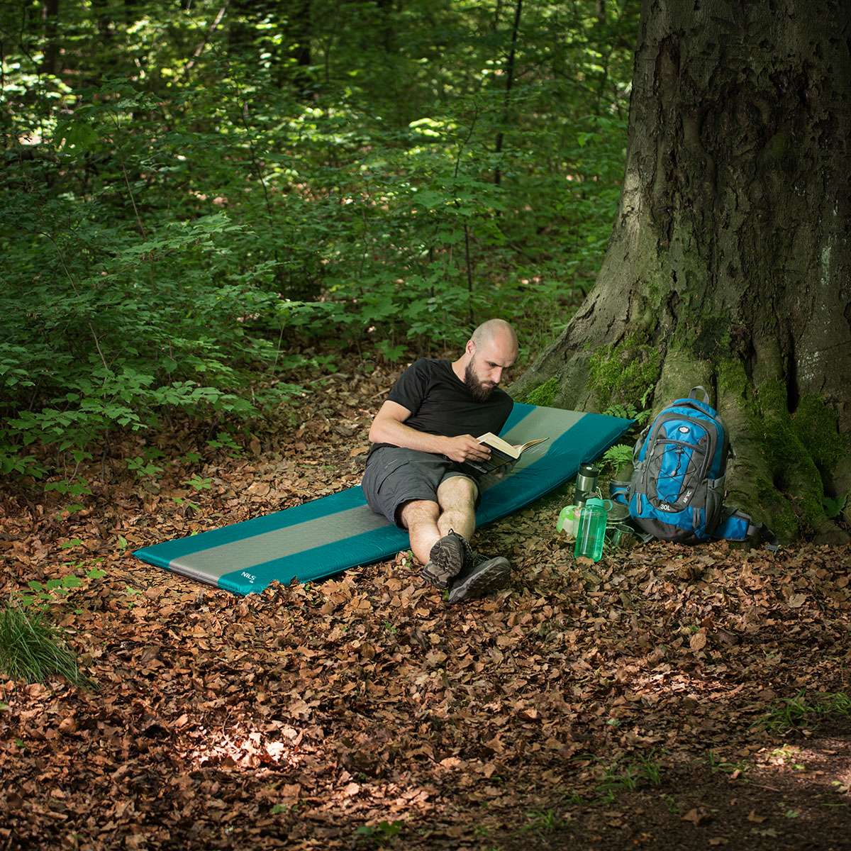 Self-Inflating Camping Mat, Blue-Gray, Compact Size
