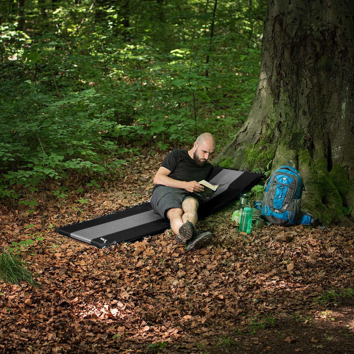 Self-Inflating Camping Mat, Gray-Black, Lightweight