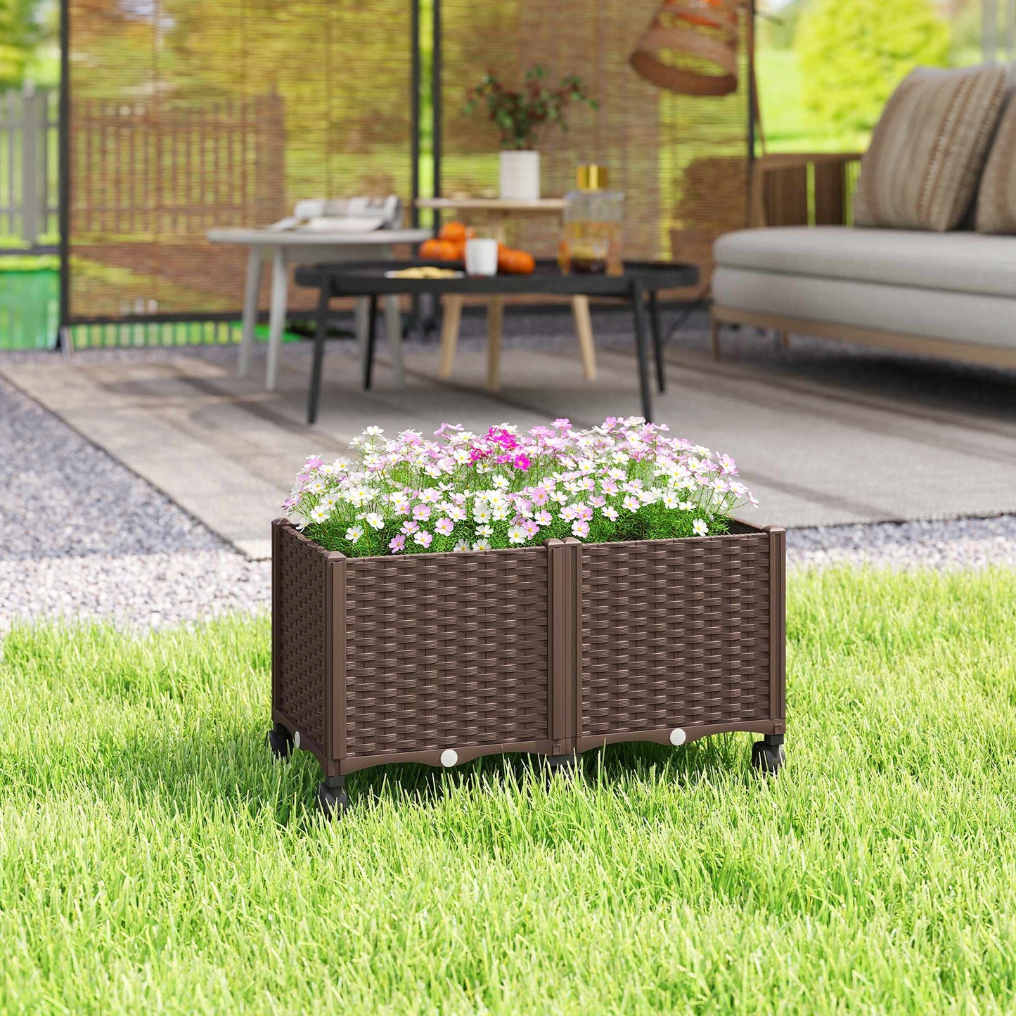 Self-Watering Raised Garden Bed with Wheels, Plastic
