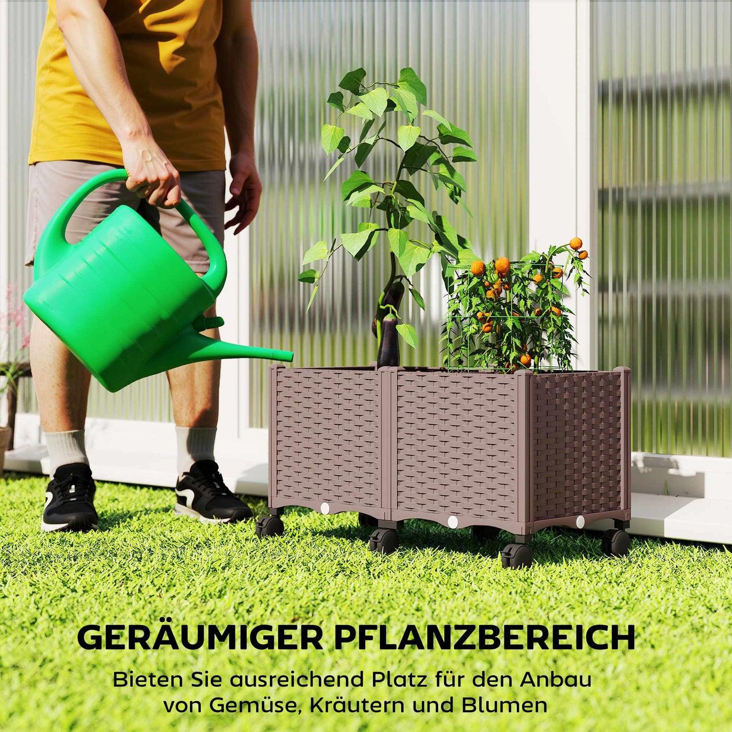 Self-Watering Raised Garden Bed with Wheels, Plastic