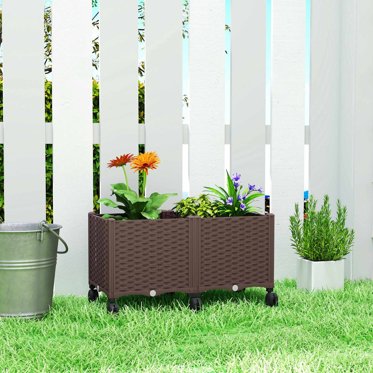 Self-Watering Raised Garden Bed with Wheels, Plastic