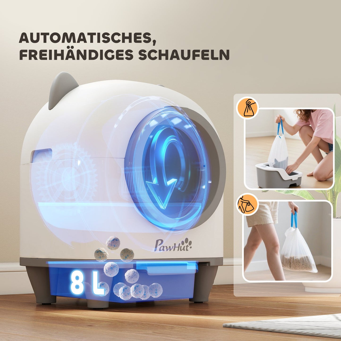 Self-Cleaning Cat Litter Box with App Control, 80L Capacity