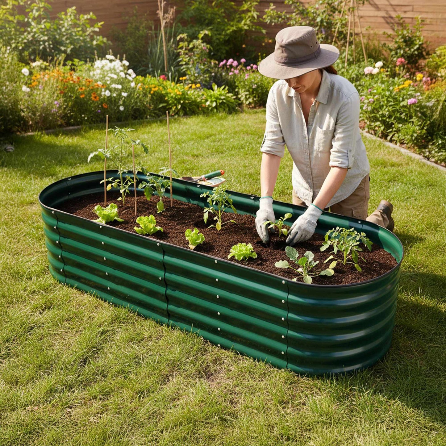 Semi-Circular Metal Planter, Weatherproof Raised Bed