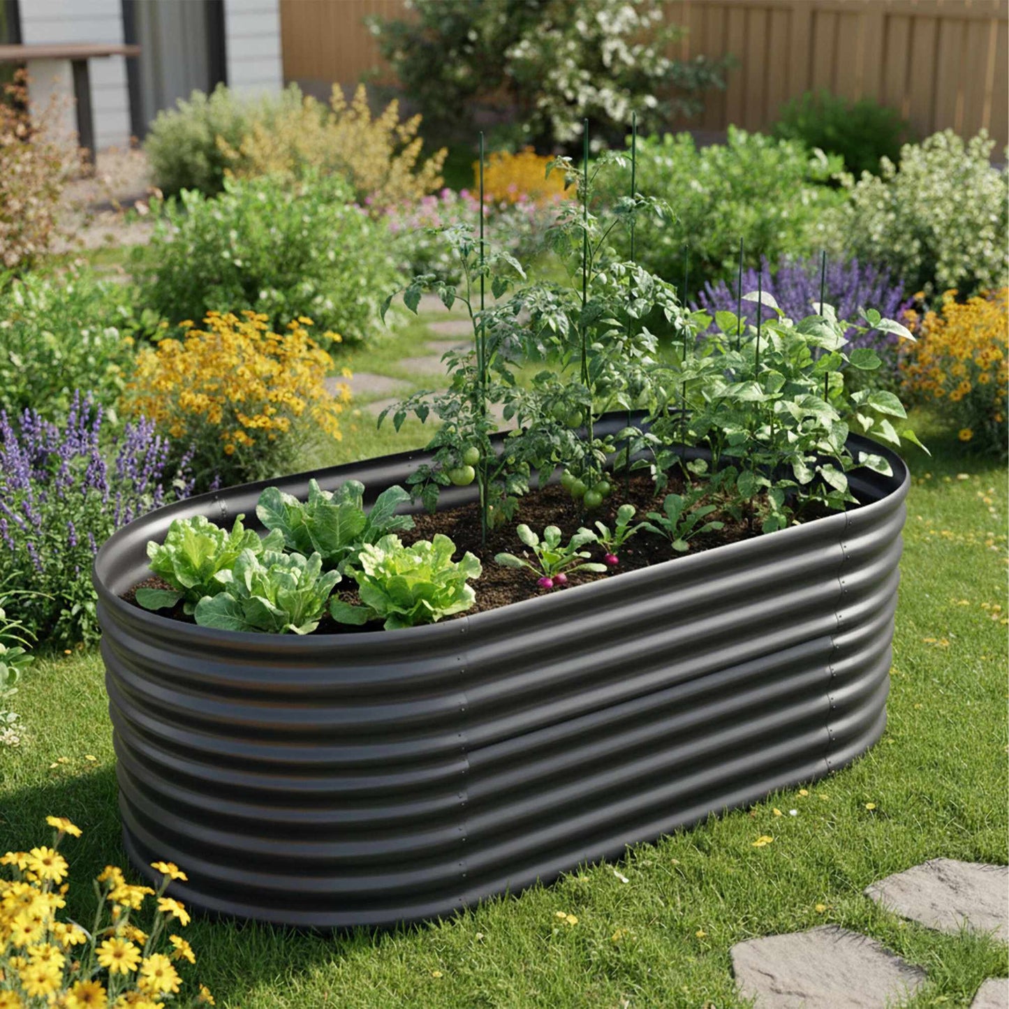 Semi-Circular Raised Garden Bed, Galvanized Steel