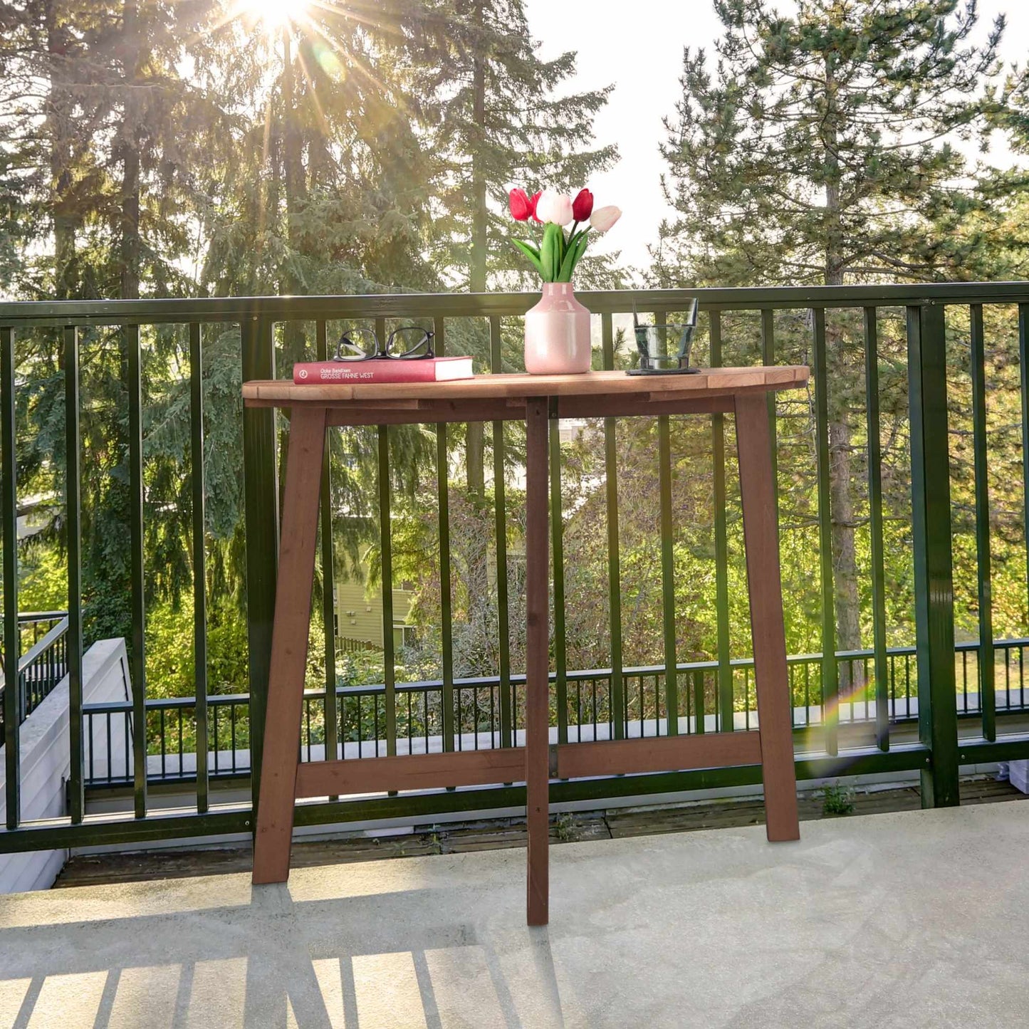Semi-round flap table wood brown