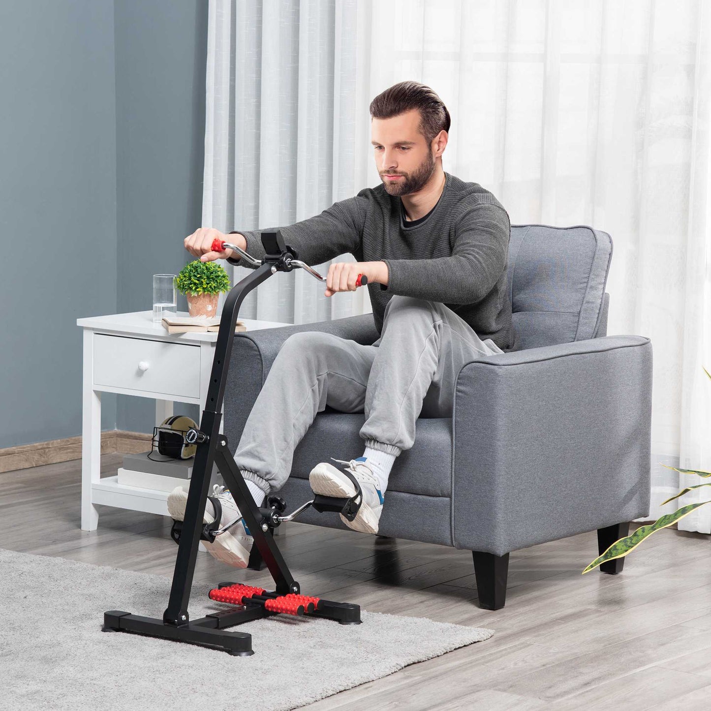 Senior Exercise Bike with LCD Display and Massage Rollers