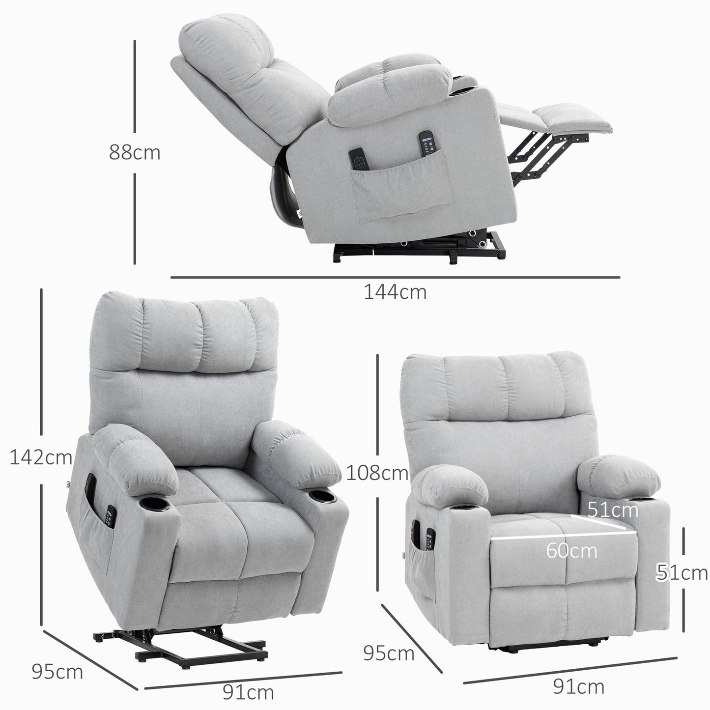 Electric recliner with stand-up assistance, massage & heating
