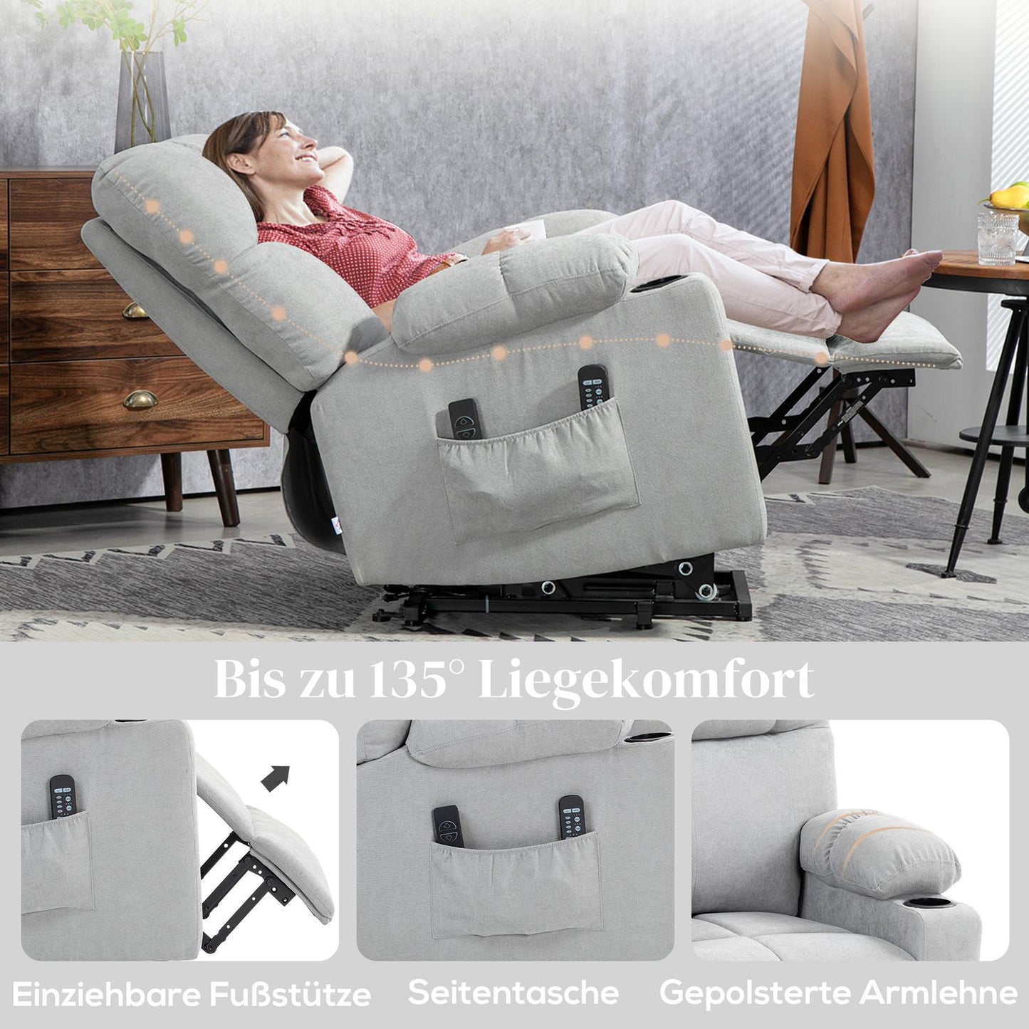 Electric recliner with stand-up assistance, massage & heating