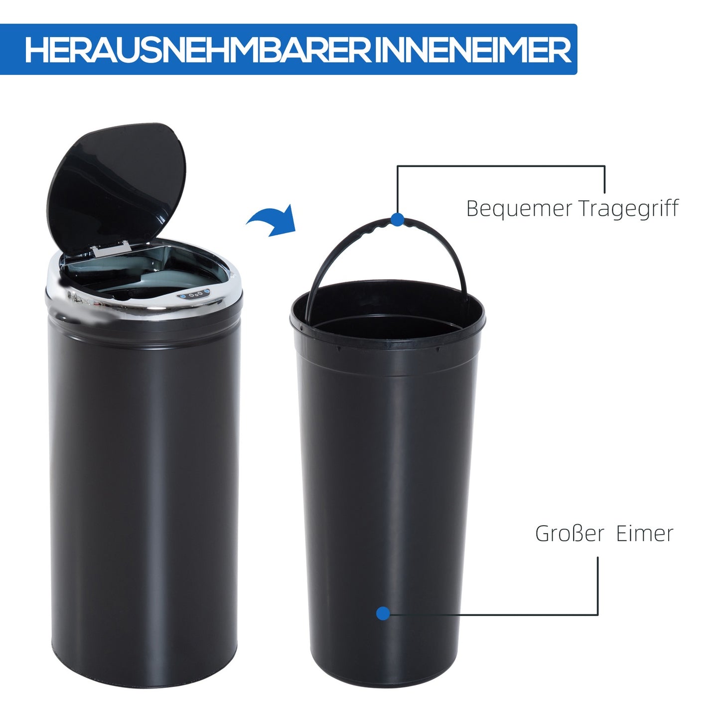 Electric sensor waste bin 42L – Matt black steel
