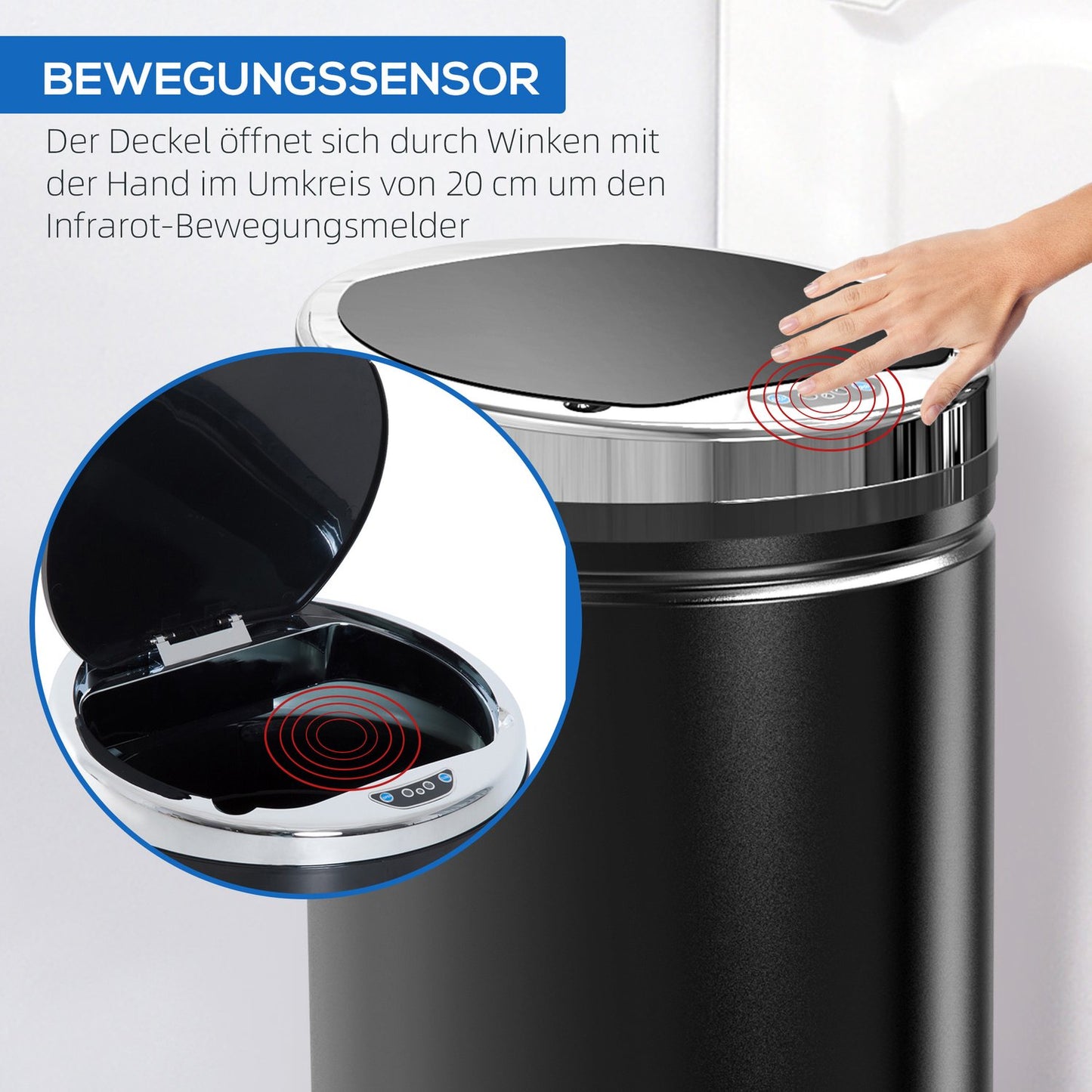 Electric sensor waste bin 42L – Matt black steel