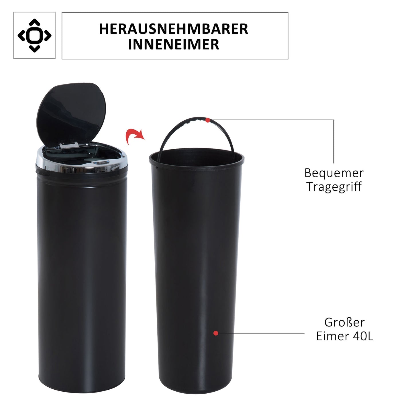 Automatic sensor waste bin, 50L, black stainless steel