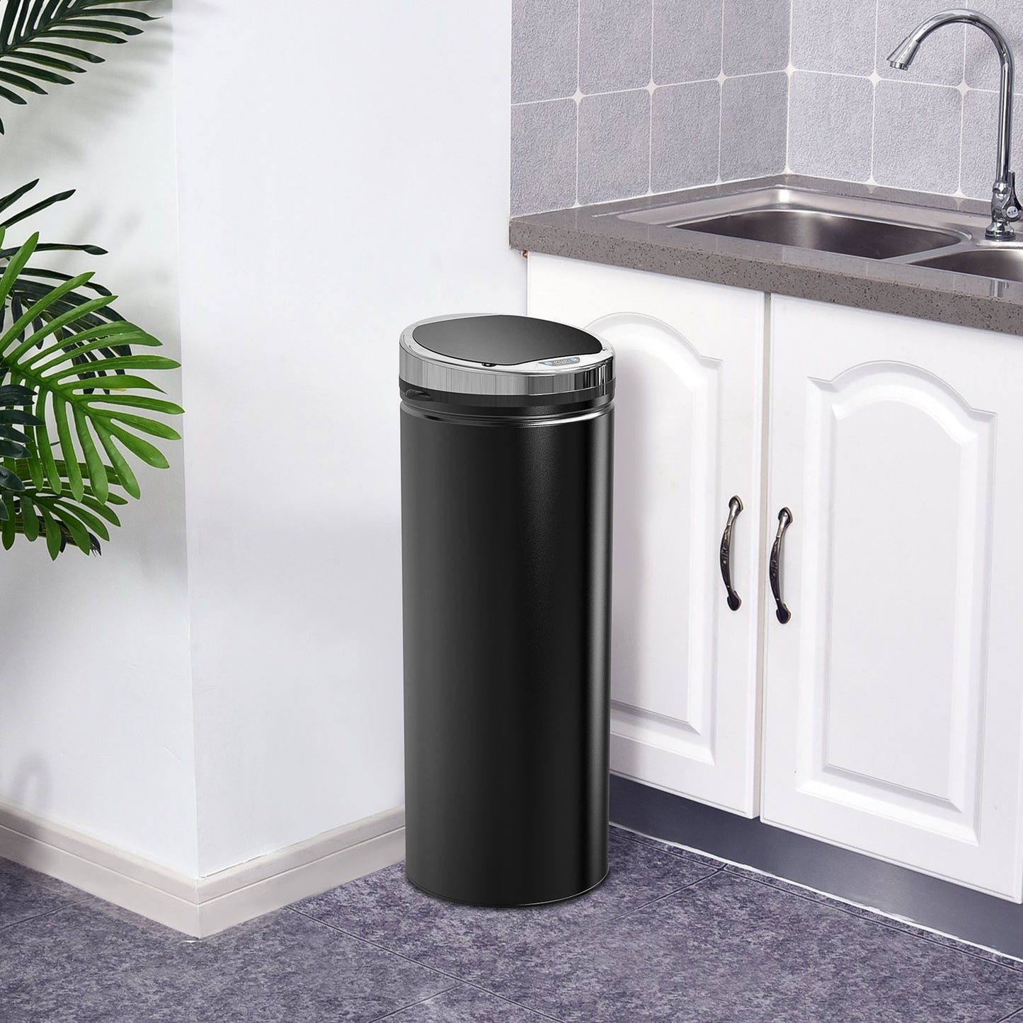 Automatic sensor waste bin, 50L, black stainless steel