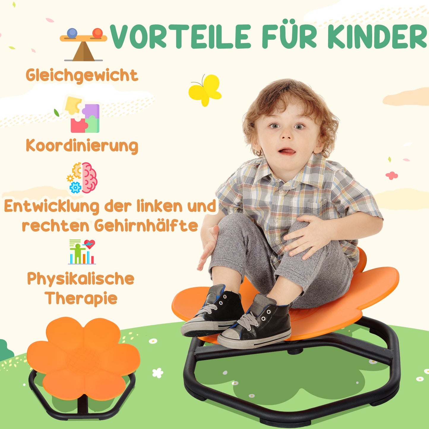 Sensory Kids Chair, Rotating Balance Seat, Plastic, Orange