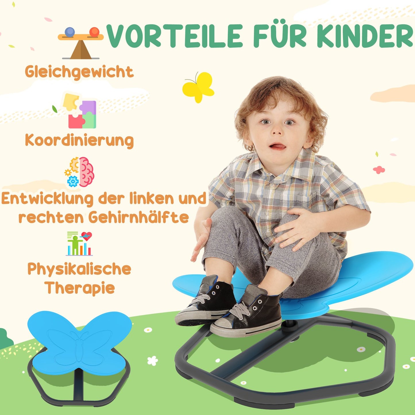Sensory Spinning Chair for Kids, Butterfly Shape, Blue