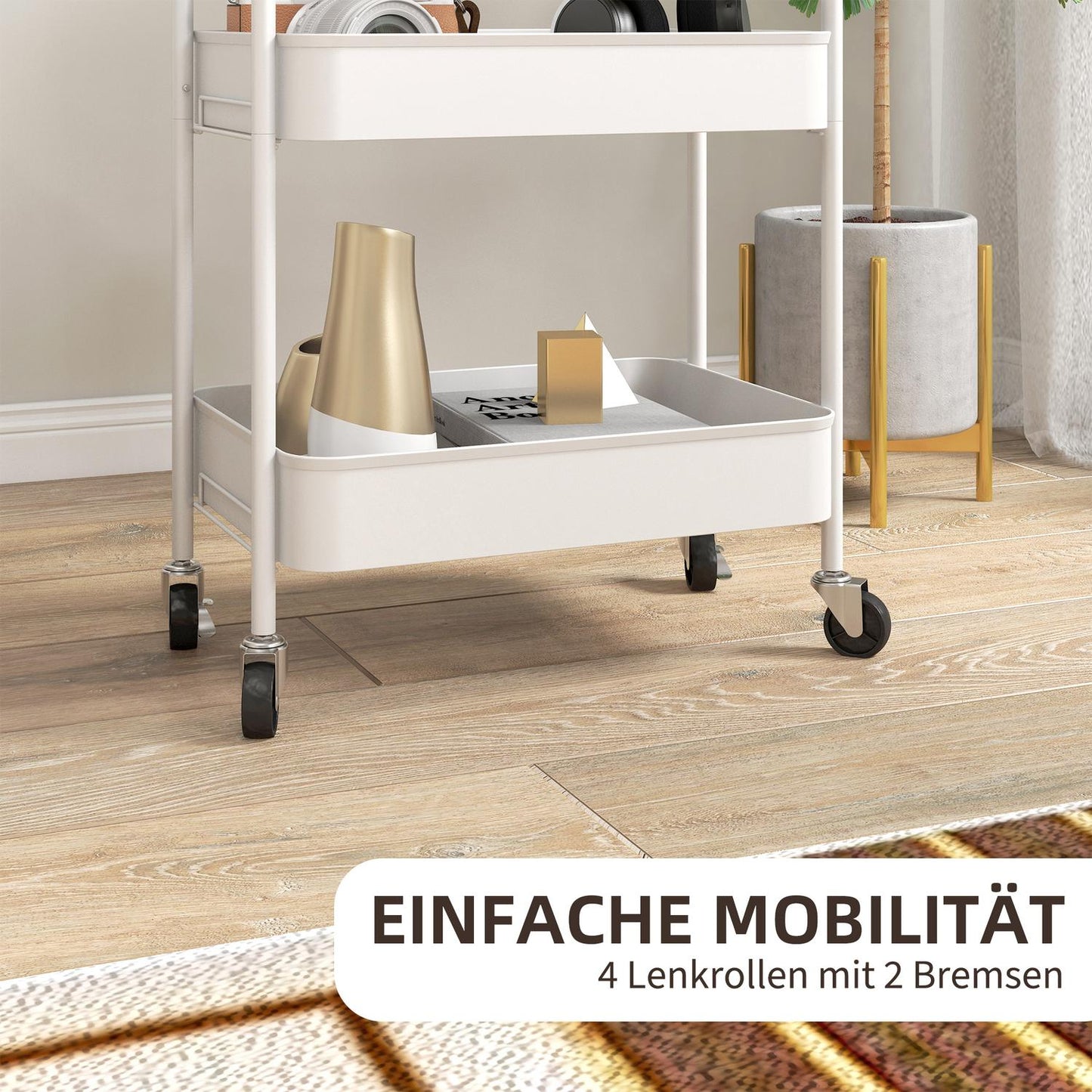 3-level serving trolley in steel for kitchen, white