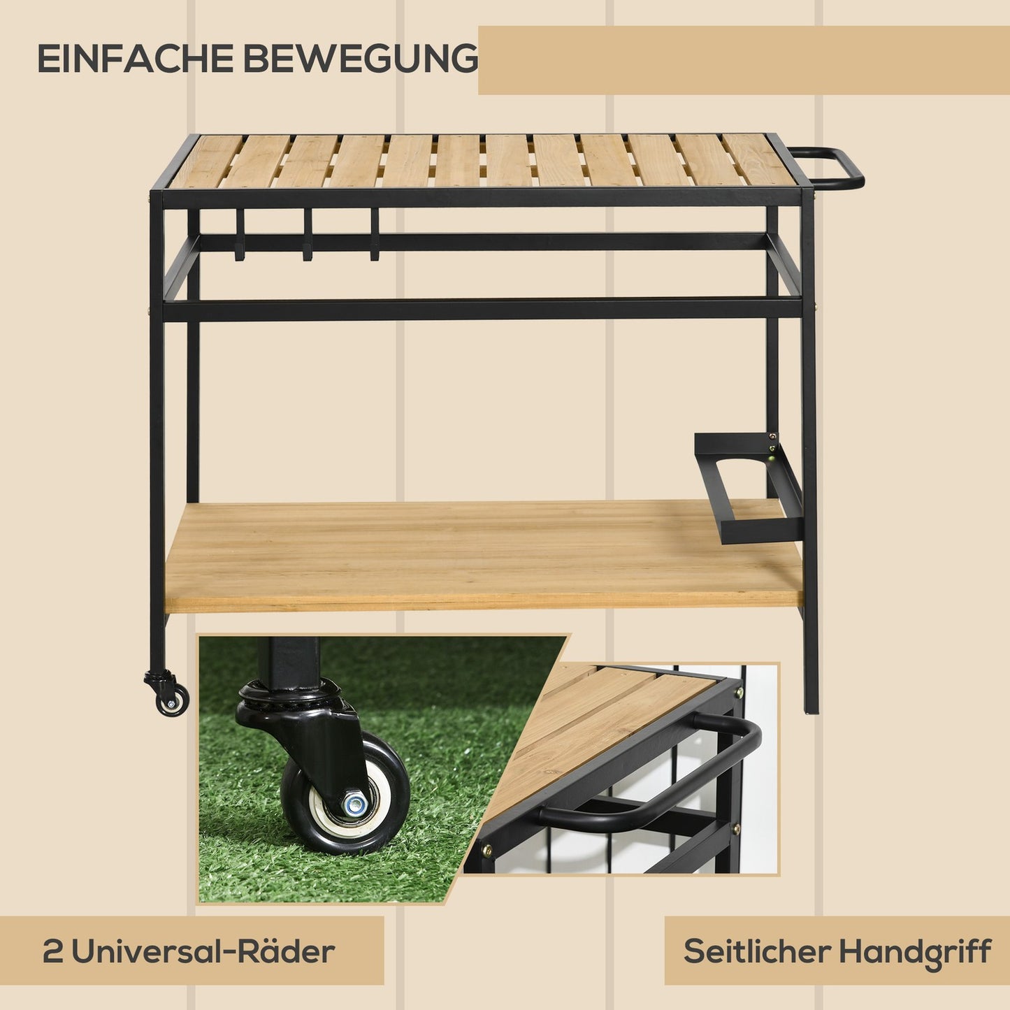 Outdoor trolley with shelves and hooks - 107 x 65 x 80 cm