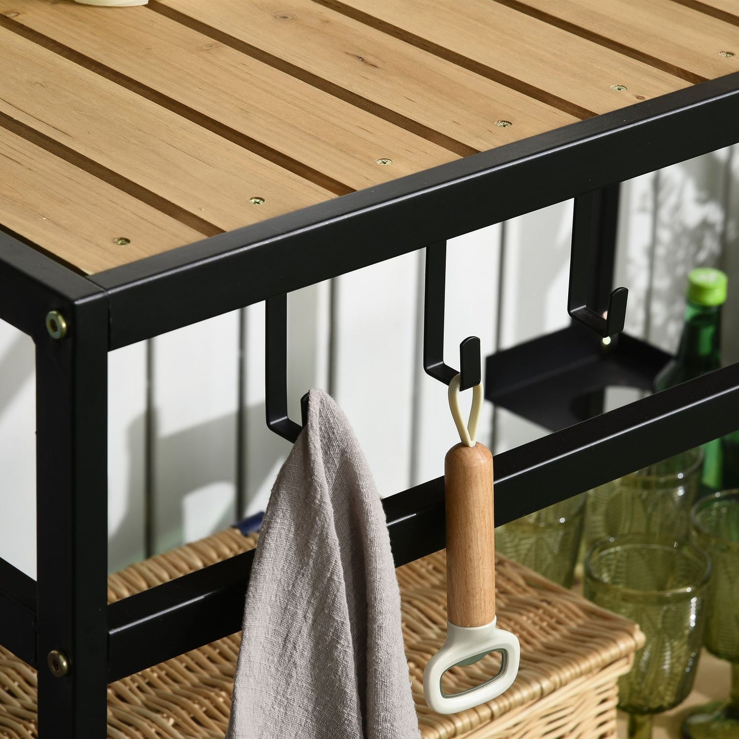 Outdoor trolley with shelves and hooks - 107 x 65 x 80 cm