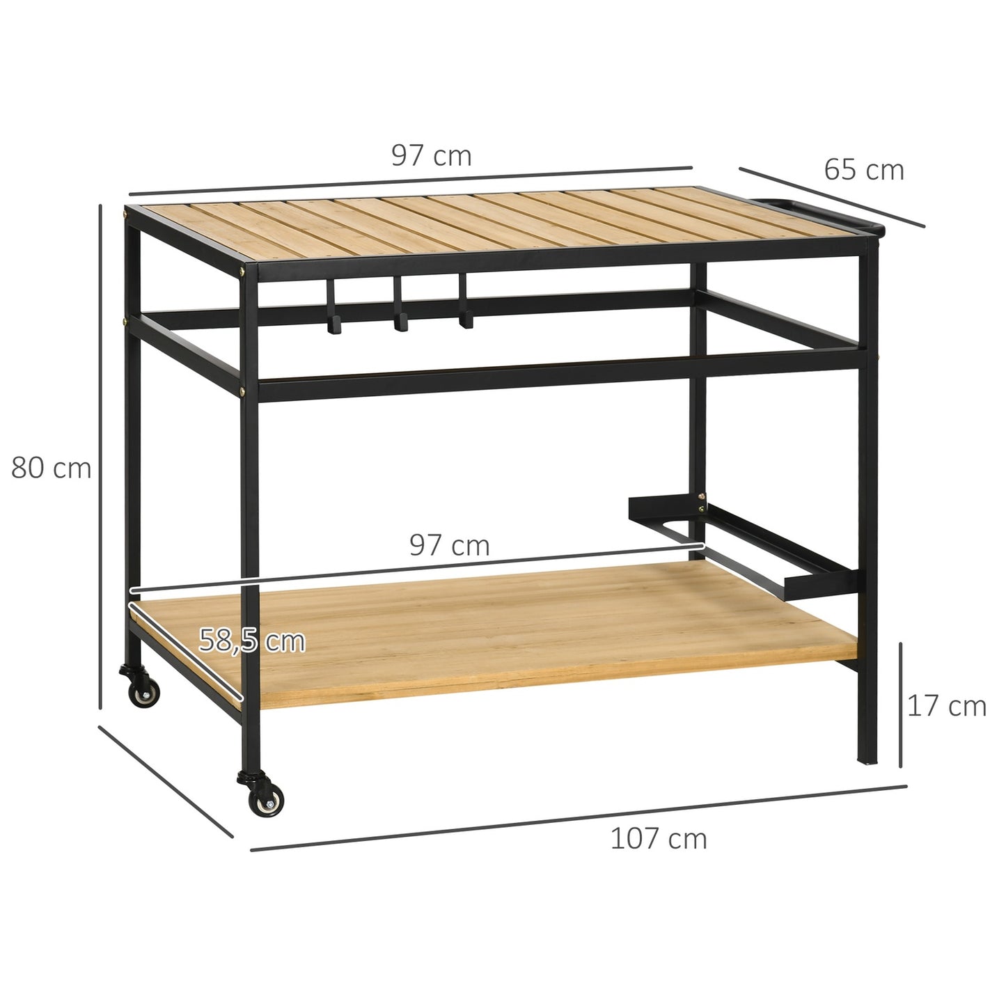 Outdoor trolley with shelves and hooks - 107 x 65 x 80 cm