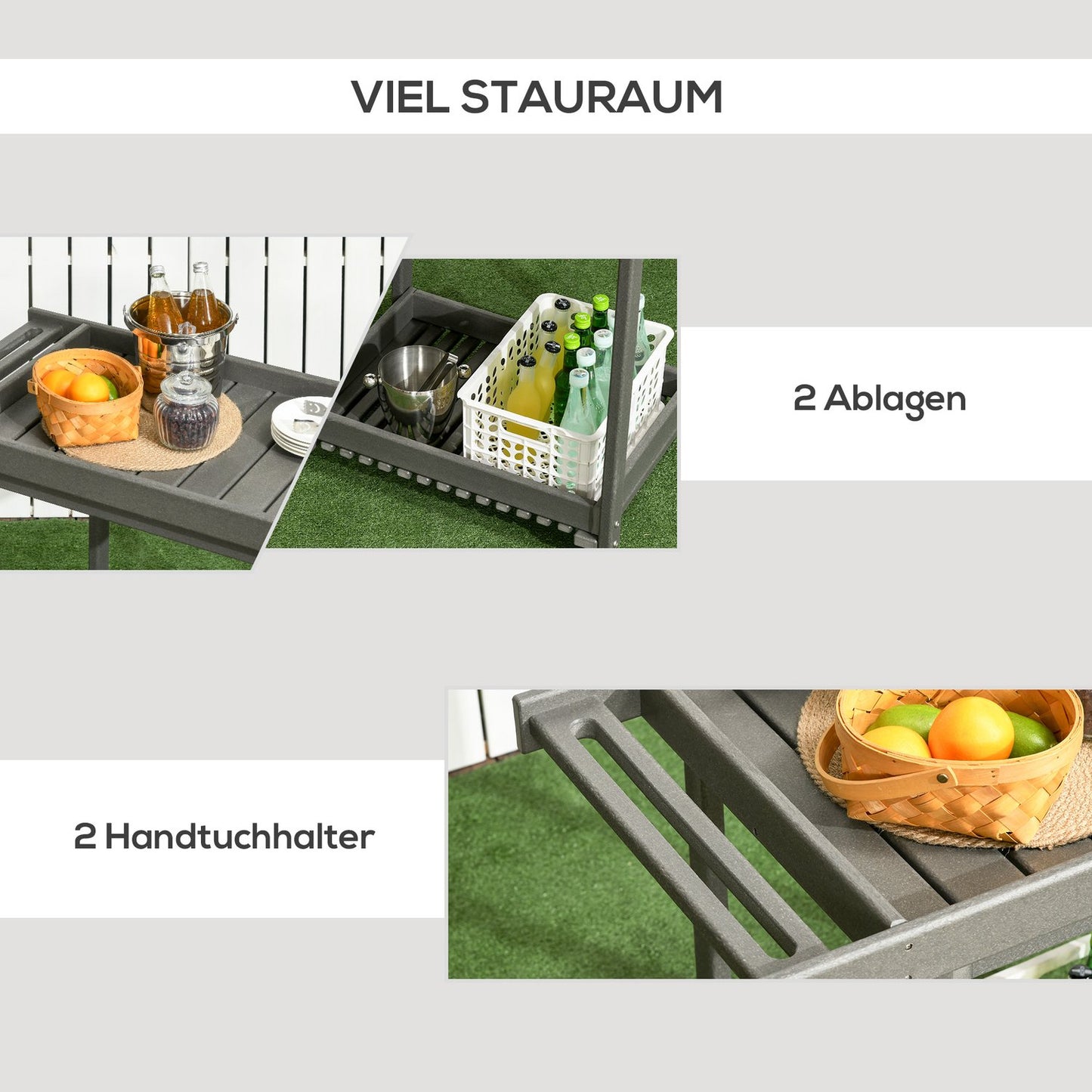 Outdoor barbecue cart with towel rack and 2 shelves, 87x50x80cm