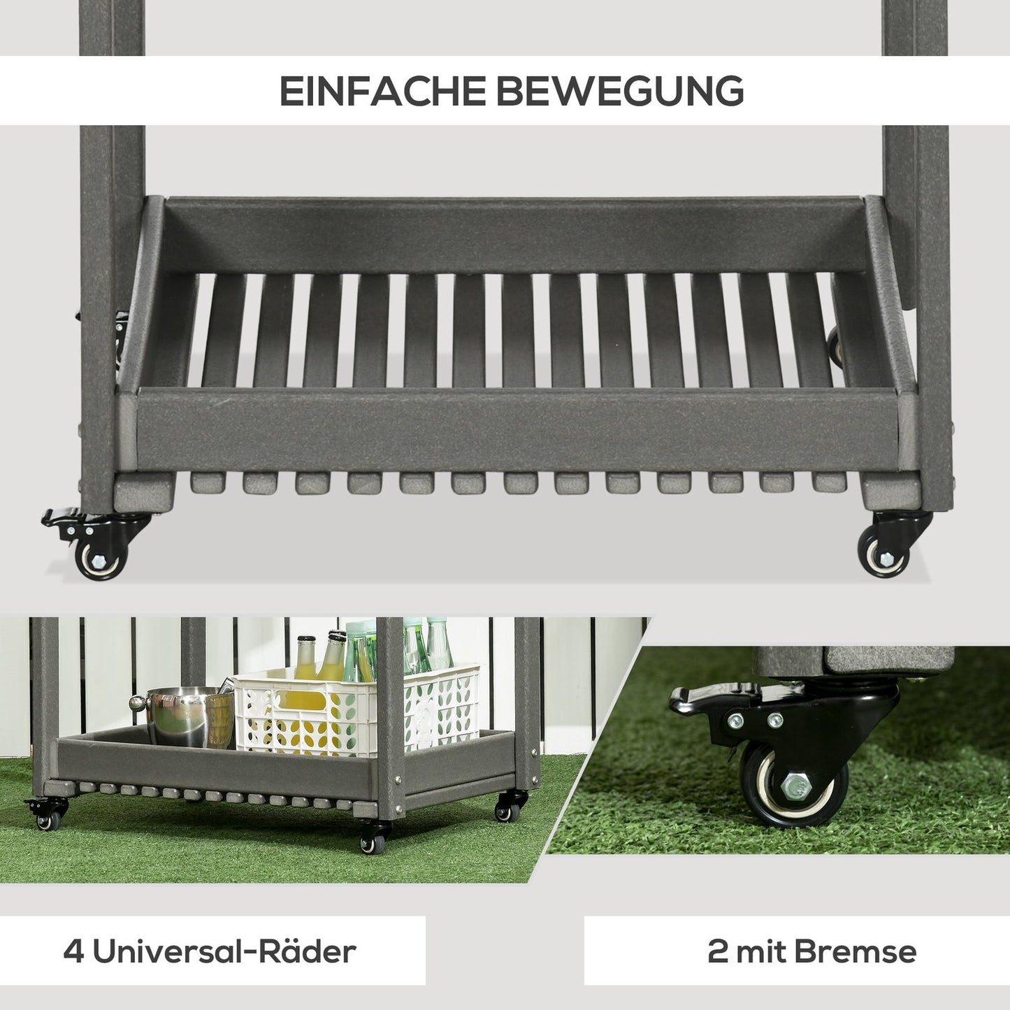 Outdoor barbecue cart with towel rack and 2 shelves, 87x50x80cm