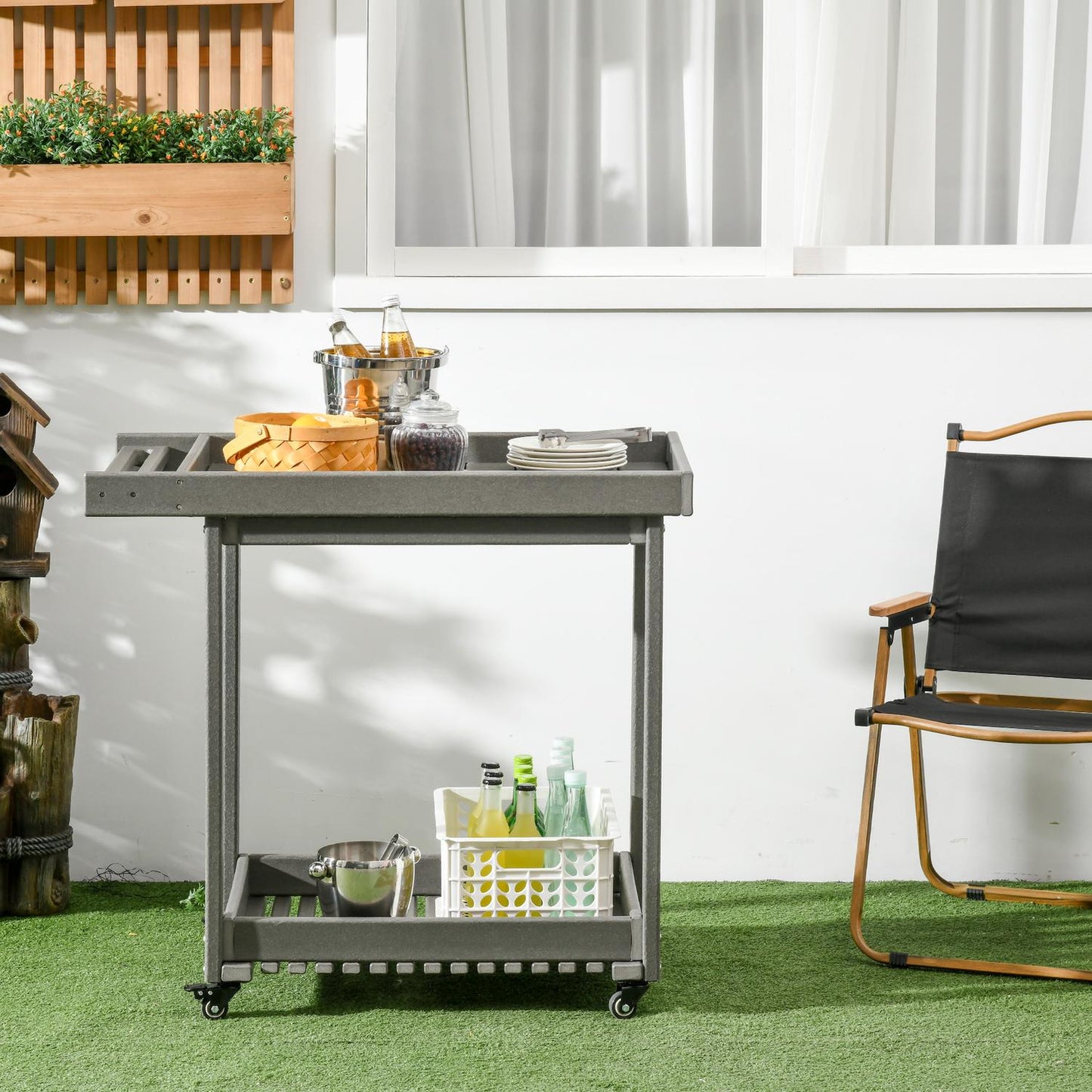 Outdoor barbecue cart with towel rack and 2 shelves, 87x50x80cm