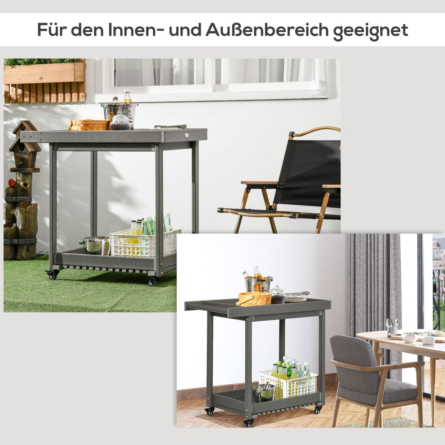Outdoor barbecue cart with towel rack and 2 shelves, 87x50x80cm
