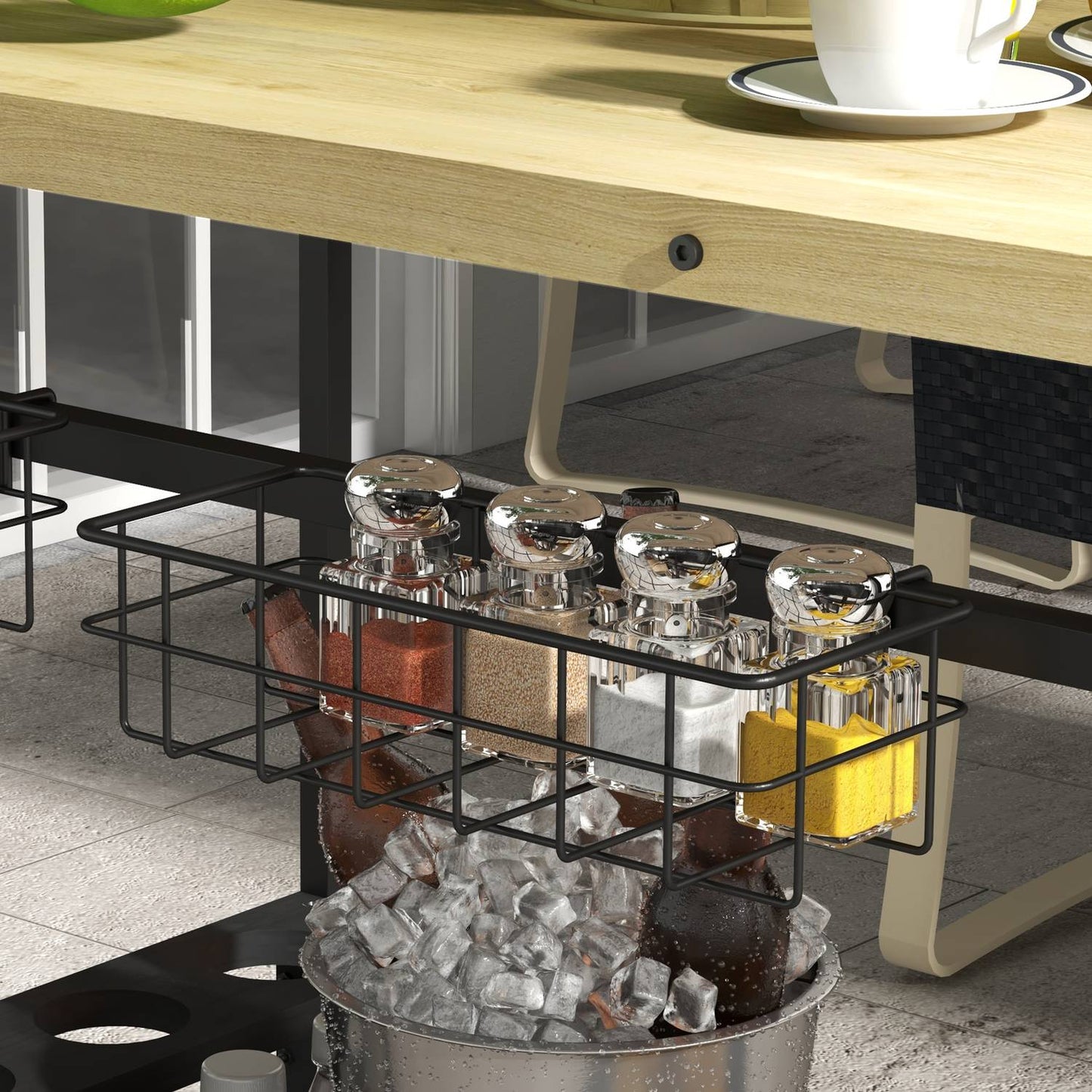 Outdoor garden cart - 2 tiers, fir wood, storage basket