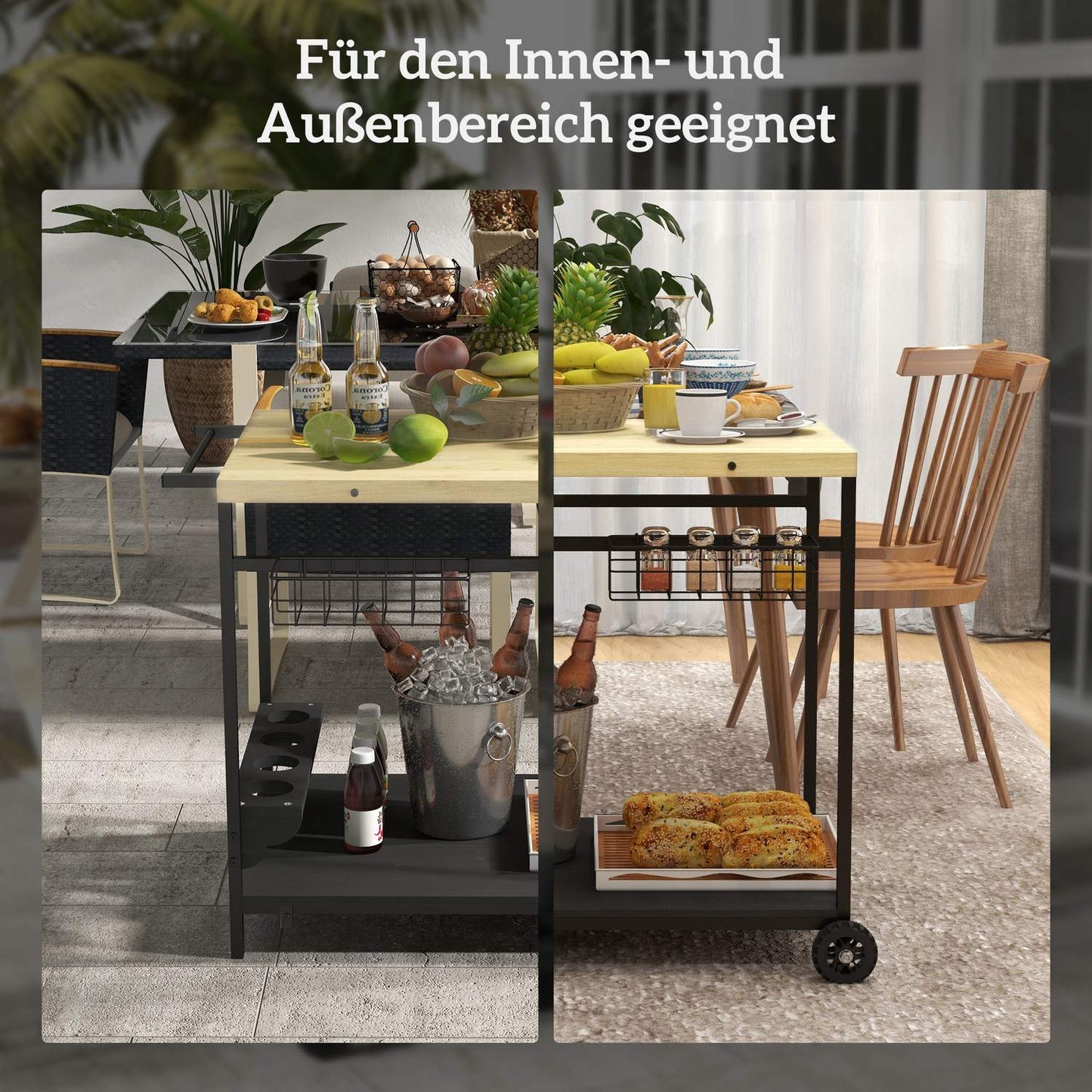 Outdoor garden cart - 2 tiers, fir wood, storage basket