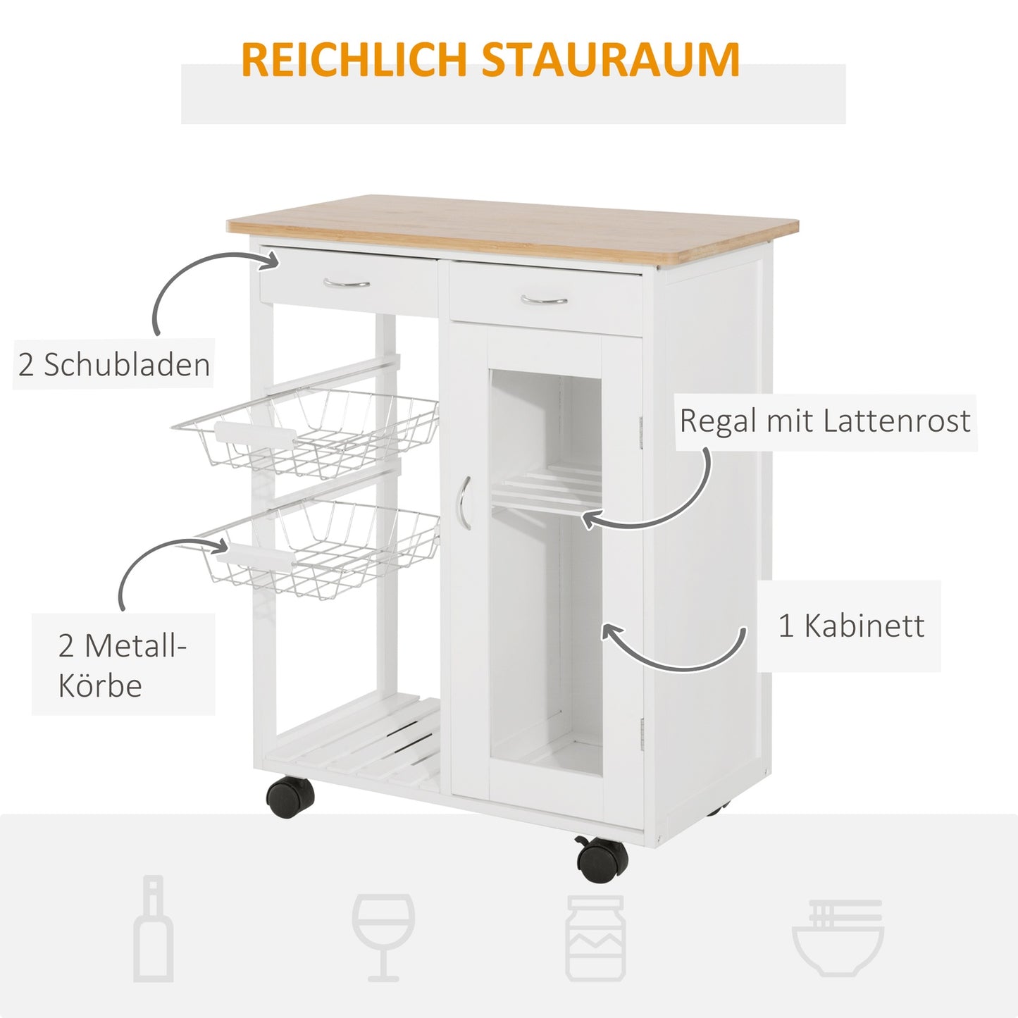 White wooden kitchen trolley - Practical and stylish design