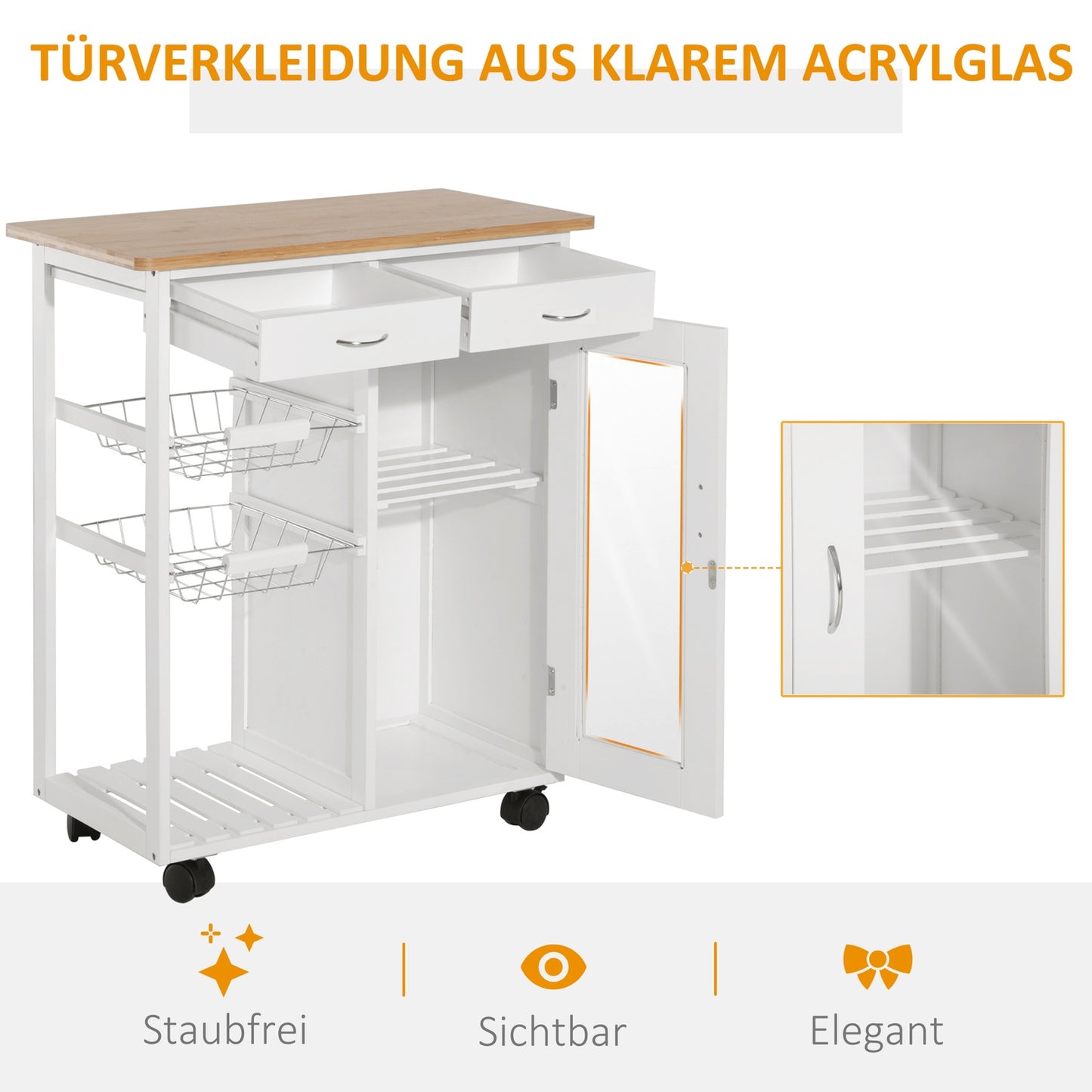 White wooden kitchen trolley - Practical and stylish design