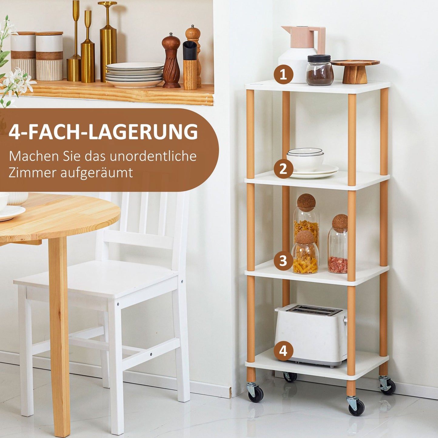 Serving trolley in steel, 4-level, 40x30x105.5 cm