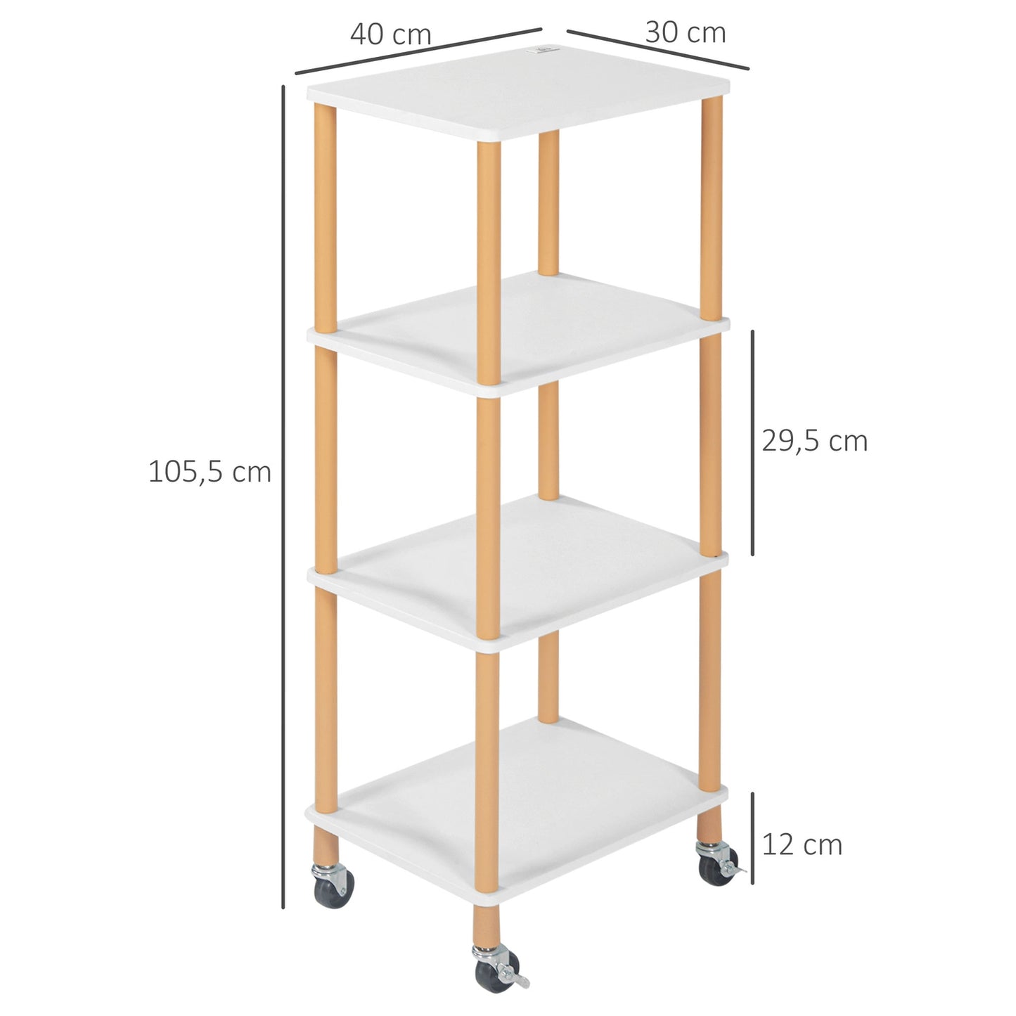Serving trolley in steel, 4-level, 40x30x105.5 cm