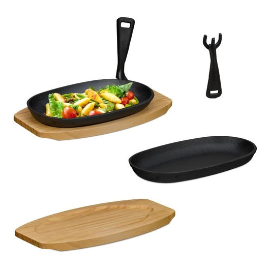Serving pan with wooden base 2-pack