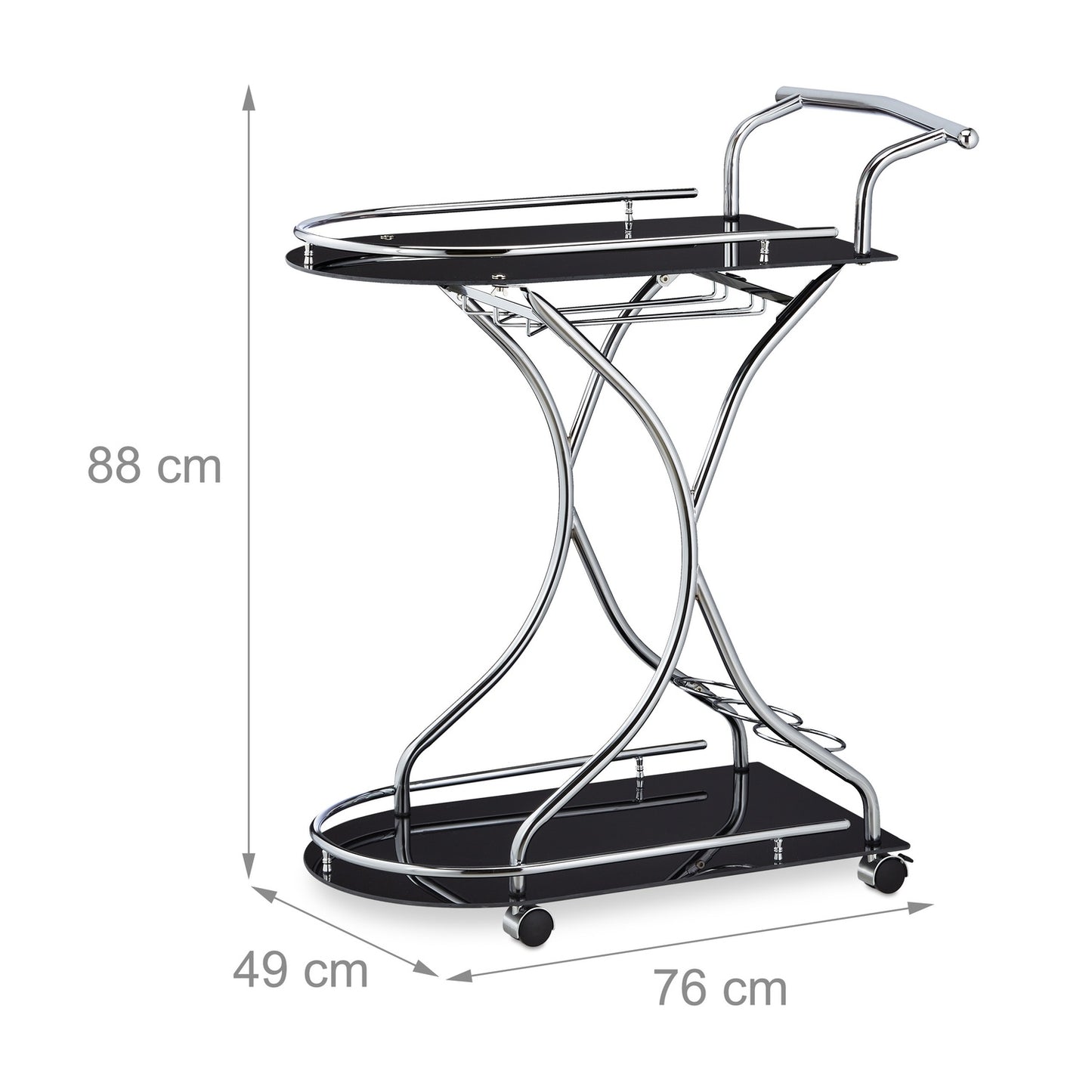 Serving trolley chrome and black glass