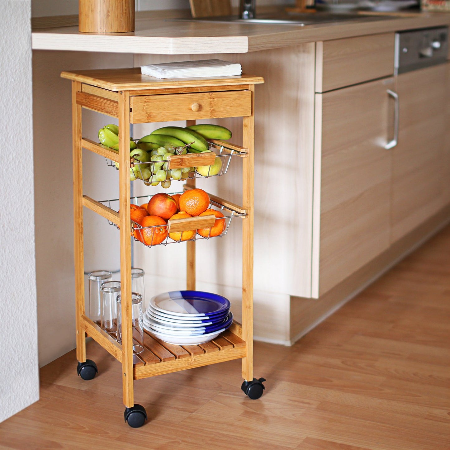 Serving trolley with 2 baskets