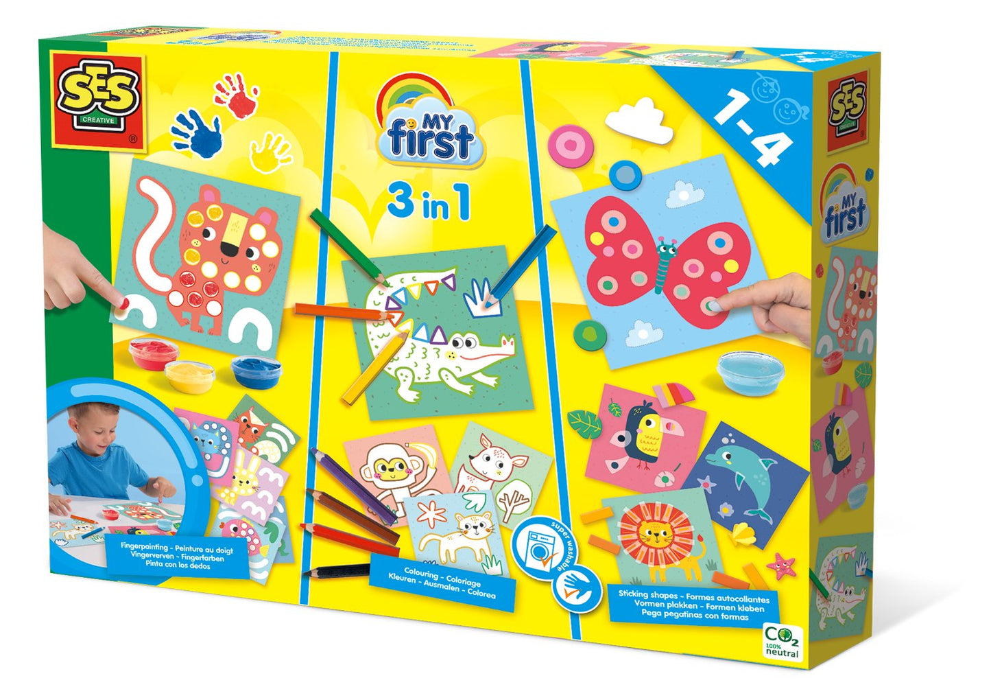 Ses My First 3 In 1 Fingerpainting Set With Colouring And Sticking Shapes
