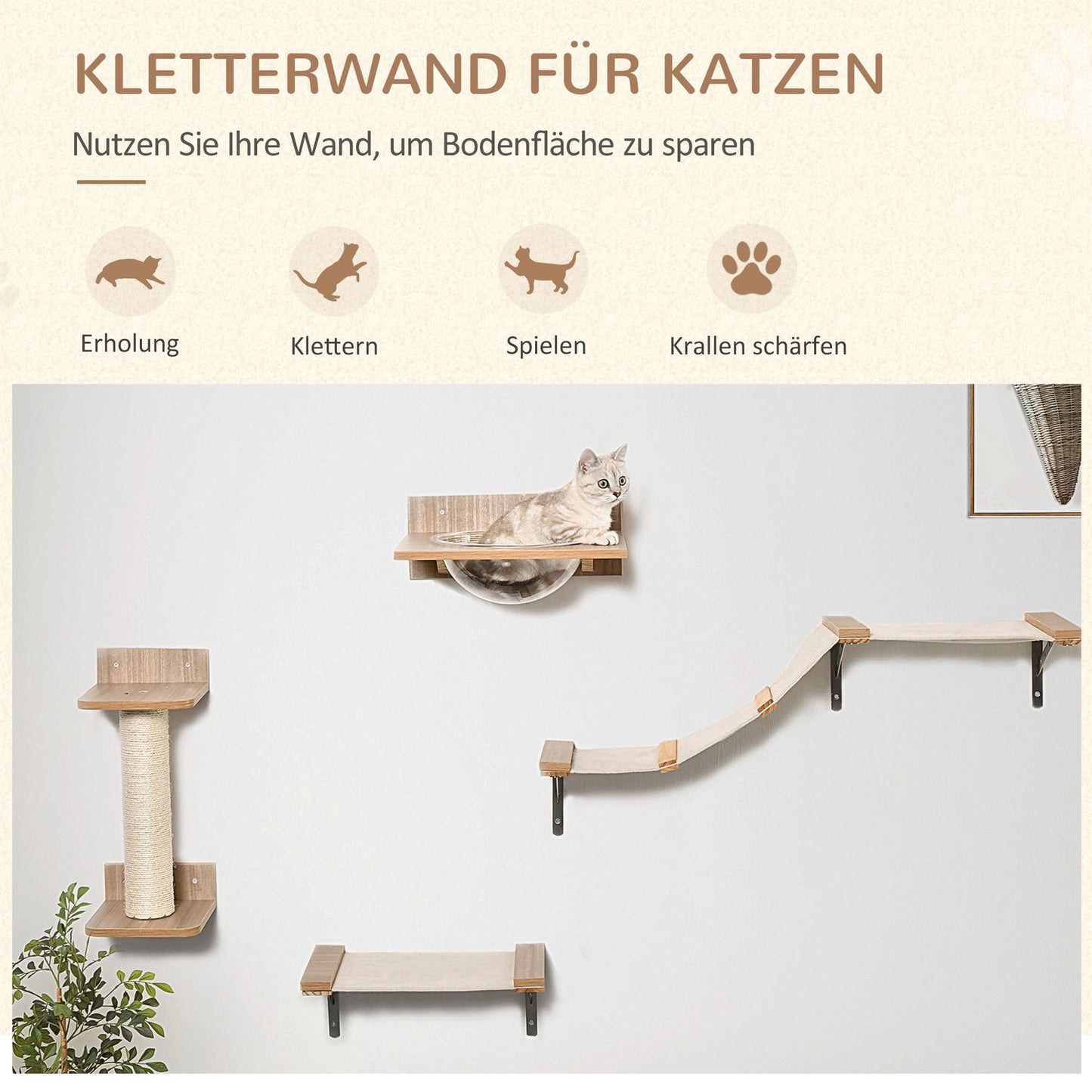 Cat tree with scratching post & hammock, sisal & pine
