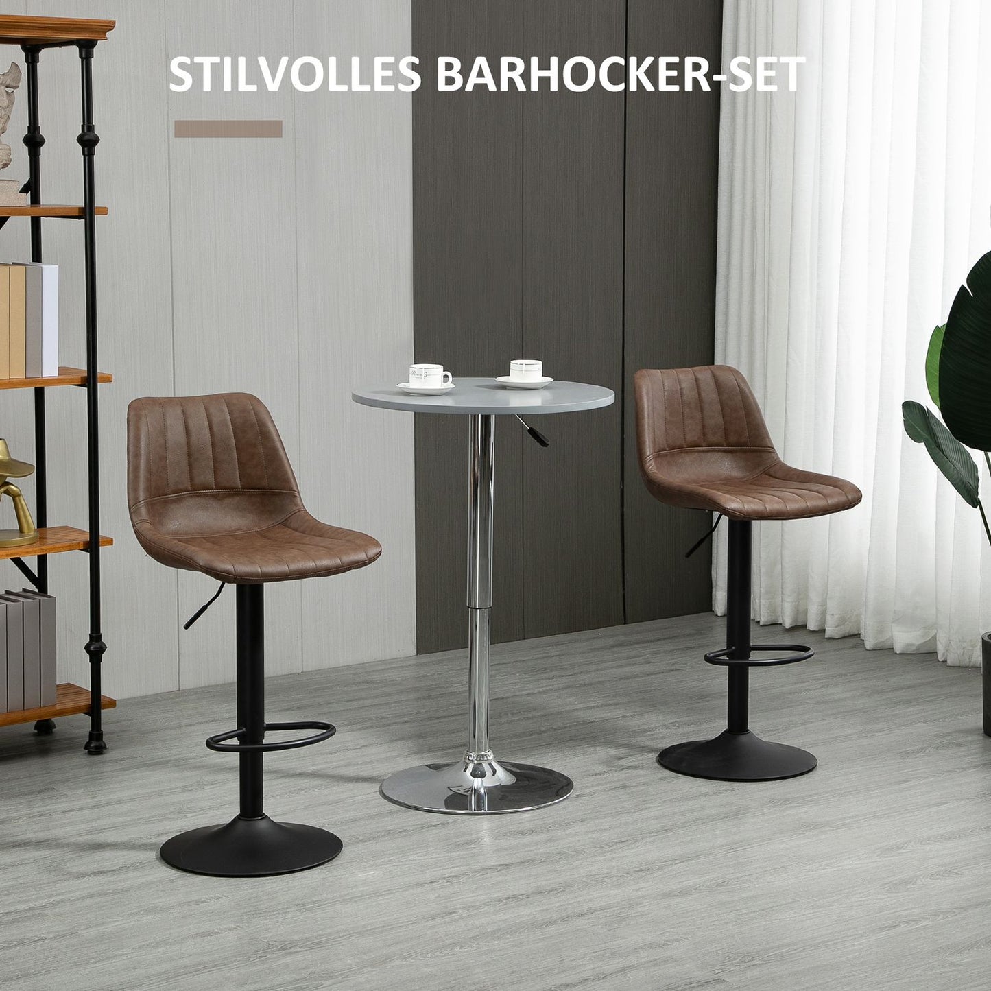 Height-adjustable barstools in faux leather, set of 2
