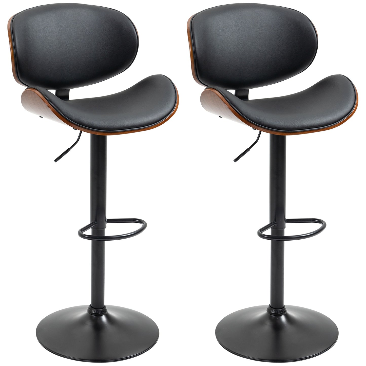 Set of 2 height-adjustable barstools in artificial leather