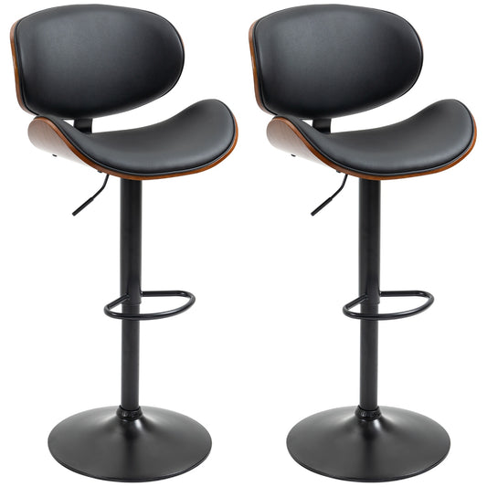Set of 2 height-adjustable barstools in artificial leather